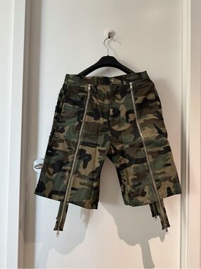 Hood by Air Camo Cargo Shorts with Front Zips
